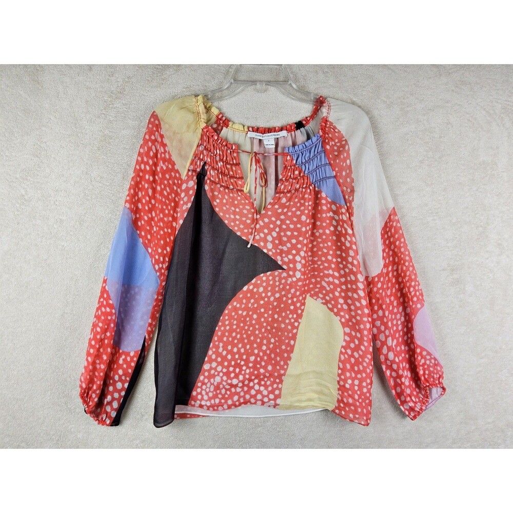 Diane Von Furstenberg Women's Long Sleeve 100% Silk Boho Top Size 2